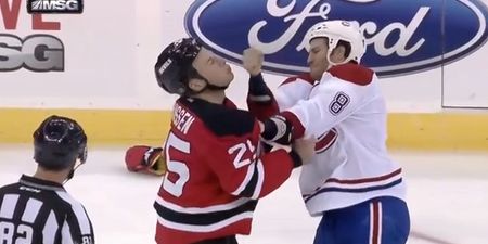 Video: A brutal uppercut landed perfectly in an ice hockey fight last night