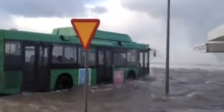 Video: Swedish bus driver takes on a flood… and wins
