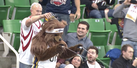 Video: Huston Rockets fan pours beer over Utah Jazz Bear mascot