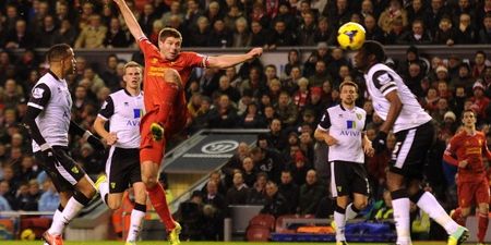 GIF: Steven Gerrard was denied an amazing goal by the width of the post last night