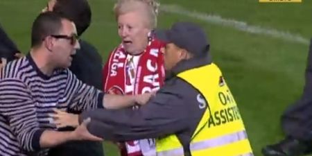 Video: Elderly Portuguese lady laughs in the face of stewards after taking part in pitch invasion