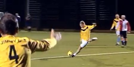 Video: He’s at it again – Paul Scholes scores direct from a corner in astroturf