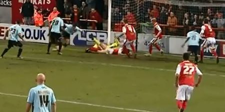 Video: A truly almighty goalmouth scramble from a League Two clash at the weekend