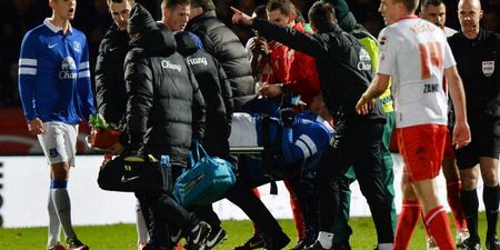 Pic: Everton’s Bryan Oviedo suffers horror injury against Stevenage (Warning: Graphic content)