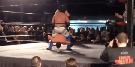 Video: Pro-wrestler lucky to walk away from fight after botched move