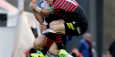 Picture: Robbie Henshaw and Chris Ashton have a huge mid-air collision