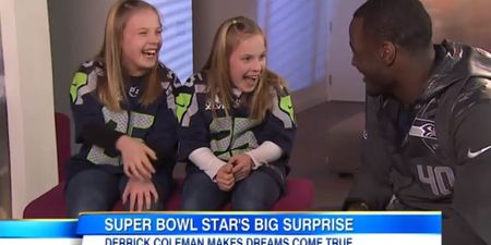Video: NFL star Derrick Coleman surprises two young deaf fans with Super Bowl tickets