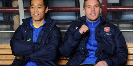 GIF: Lukas Podolski was not at all happy that he didn’t get off the bench last night