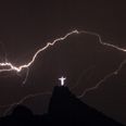 Amazing image of lightning striking the Christ the Redeemer statue in Rio de Janeiro