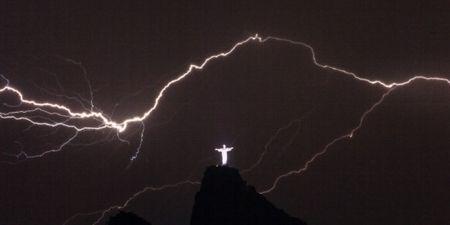 Amazing image of lightning striking the Christ the Redeemer statue in Rio de Janeiro