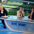 Pic: Tom McGurk tries to distract from George Hook’s suit with his funky socks