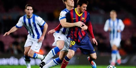 Video: Two Real Sociedad players committed textbook GAA black card tackles on Lionel Messi last night