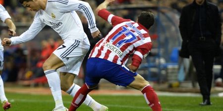 Video: Atletico Madrid’s Javier Manquillo falls horribly on his neck after aerial challenge with Cristiano Ronaldo