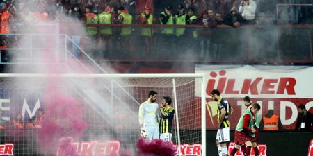 Video: Match abandoned in Turkey as fans throw bricks and flares at players