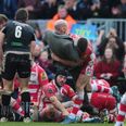 Video : Gloucester’s Freddie Burns introduced a pitch invader to the floor with this brutal tackle