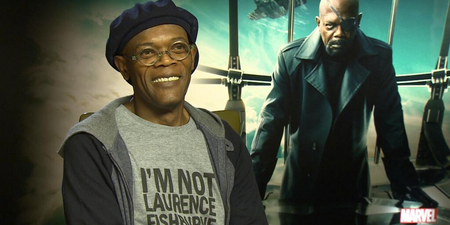 Pic: Samuel L. Jackson wears ‘I’m not Laurence Fishburne’ t-shirt during interview