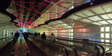 Pic: Incredible image as train derails at Chicago airport and travels halfway up an escalator