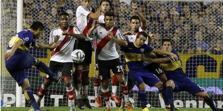 Special Juan; Riquelme scores a beautiful free-kick for Boca Juniors in El Superclasico