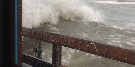 Video: Californian diners get drenched after wave crashes through window