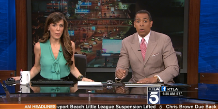 News anchors dive for cover as earthquake hits Los Angeles on St. Patrick’s Day