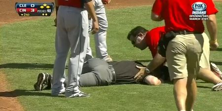GIF: Baseball umpire takes an incredibly painful hit to the groin