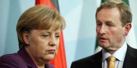 Pics: There are two brilliant Enda/Merkel caricatures outside Government Buildings at the moment