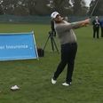Video: Shane Lowry pings a beauty of a golf shot off a set of goalposts from the halfway line