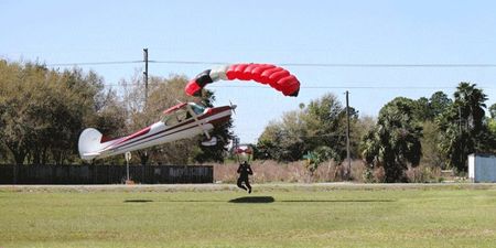 GIF: Extraordinary mid-air collision as skydiver is hit by plane and survives