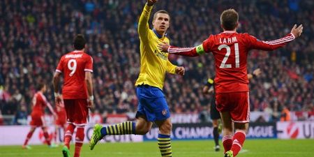 Vine: Lukas Podolski blasts home equaliser for Arsenal, but wasn’t that a push beforehand?