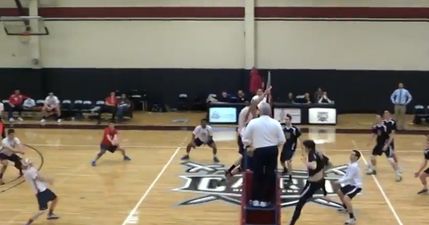 Video: This is what it looks like to get a volleyball spike square in the face