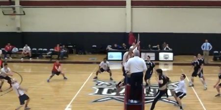 Video: This is what it looks like to get a volleyball spike square in the face