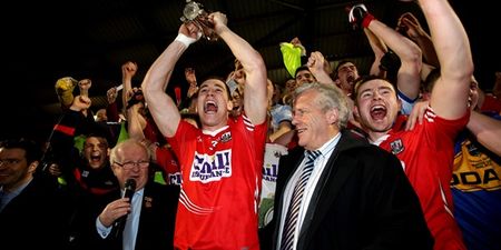 Video: Over-excited Cork fan falls off a wall during Munster under-21 final trophy presentation