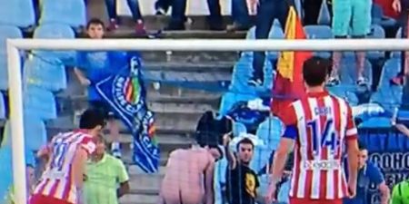 Vine: Half-naked Getafe fan pulls a moonie to put Diego Costa off taking a penalty… and he missed it
