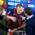 Video: A little girl gave Andres Iniesta a hug during his post-match interview last night… and just wouldn’t let him go