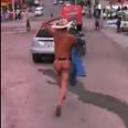 Video: Husband catches his wife in the act with another man and chases naked cheater down the street