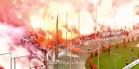 Video: Big game in Greece delayed due to crazy flare display and the presence of dead fish on the subs’ bench