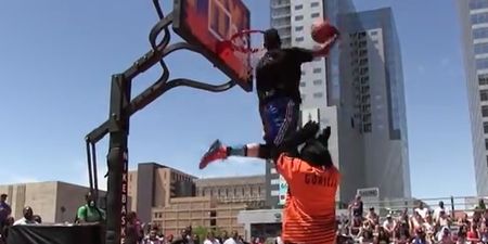 Video: Check out this amazing between-the-legs slam from a dunk contest this weekend