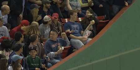 Gif: Baseball fan makes epic ‘lazy catch’ at Red Sox game