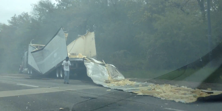 Video: Truck ripped to shreds after smashing into overpass