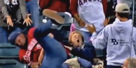 Video: Baseball fan lands hard on elderly woman after catching foul ball