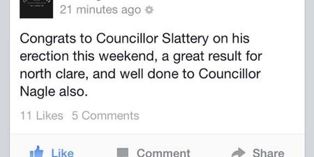 Typo of the day: Lahinch Bar congratulates Counsillor on last weekend’s erection