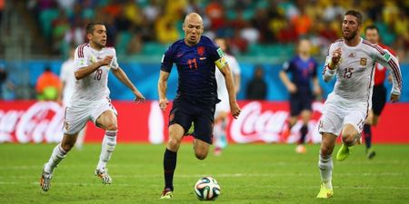 Arjen Robben ran faster than any footballer ever recorded on his way to score Holland’s fifth against Spain