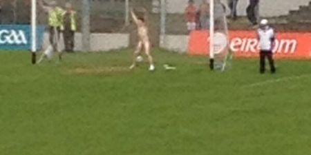 Pics: Streaker interrupts Meath v Carlow game, does pull-ups on the crossbar