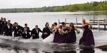 Video: Wedding party’s spirits dampened after pier hilariously collapses underneath them