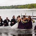 Video: Wedding party’s spirits dampened after pier hilariously collapses underneath them