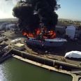 Video: Extraordinary drone footage of a $24m yacht go up in flames in San Diego