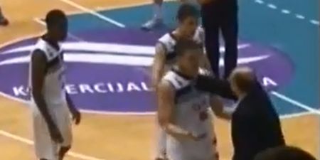 Video: Angry Serbian basketball coach grabs his player aggressively by the throat during game