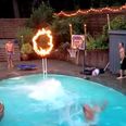 Video: A swimming pool, fire and nine lads create this amazing dunk in their backyard