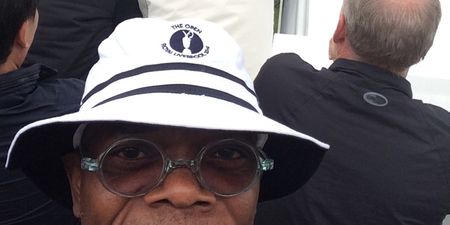 Pic: Samuel L. Jackson takes a selfie on the 18th hole at the Open Championship