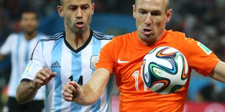 Not just happy with a bad knock to the head, Javier Mascherano tore his anus against the Dutch